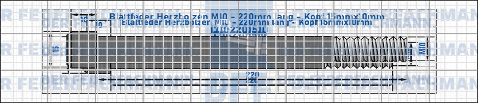 Blattfeder Herzbolzen M10 220mm lang - Kopf 15mmx10mm