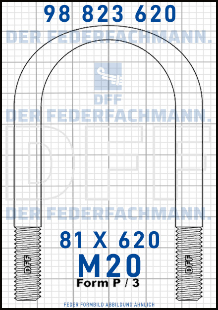 Blattfederbügel  M20 Breite  81mm - Länge 620mm Form P