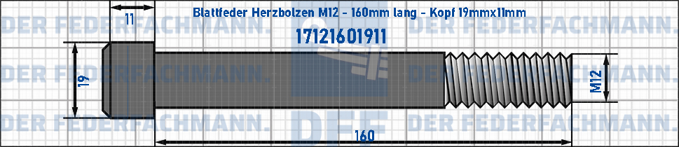 Blattfeder Herzbolzen M12 160mm lang - Kopf 19mmx11mm