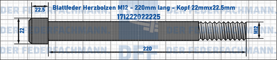 Blattfeder Herzbolzen M12 220mm lang - Kopf 22mmx22.5mm