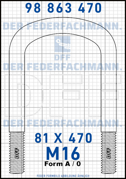 Blattfederbügel  M16 Breite  81mm - Länge 470mm Form A