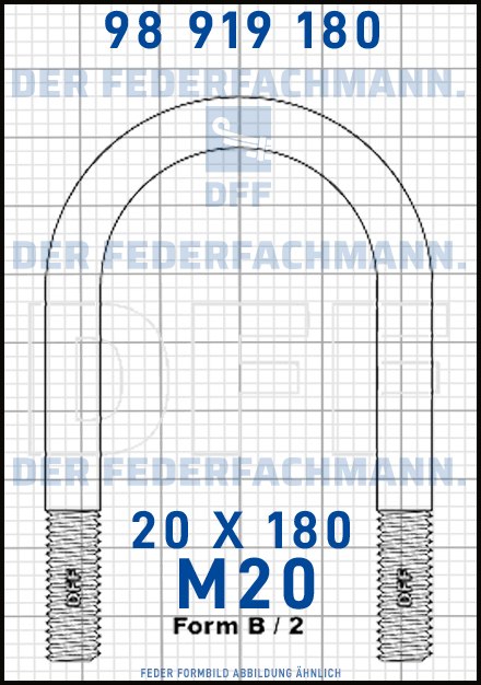 Blattfederbügel  M20 Breite  20mm - Länge 180mm Form B