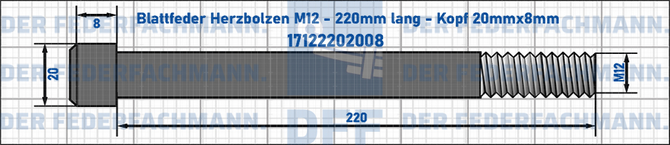 Blattfeder Herzbolzen M12 220mm lang - Kopf 20mmx8mm