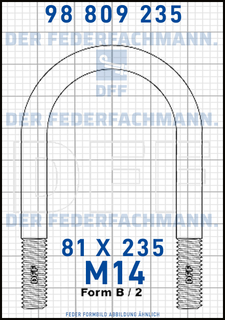 Blattfederbügel  M14 Breite  81mm - Länge 235mm Form B