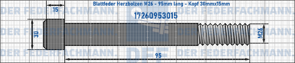 Blattfeder Herzbolzen M26 95mm lang - Kopf 30mmx15mm