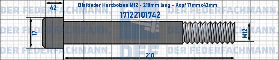 Blattfeder Herzbolzen M12 210mm lang - Kopf 17mmx42mm