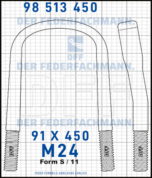 Blattfederbügel  M24 Breite  91mm - Länge 450mm Form S
