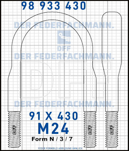 Blattfederbügel  M24 Breite  91mm - Länge 430mm Form N