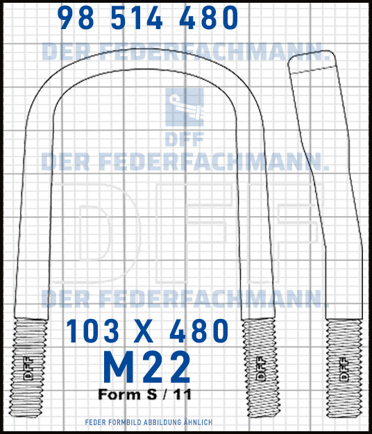 Blattfederbügel  M22 Breite  103mm - Länge 480mm Form S