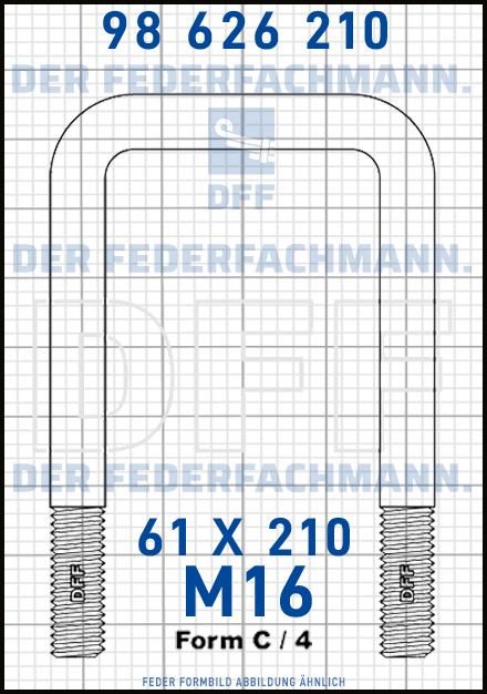 Blattfederbügel  M16 Breite  61mm - Länge 210mm Form C