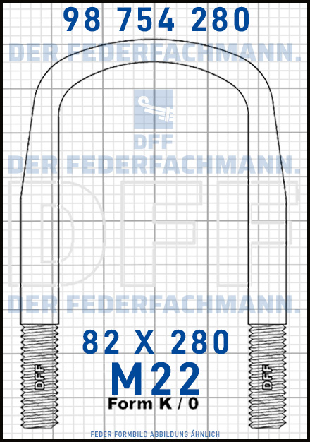 Blattfederbügel  M22 Breite  82mm - Länge 280mm Form K