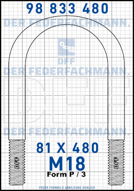 Blattfederbügel  M18 Breite  81mm - Länge 480mm Form P