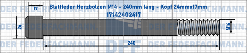 Blattfeder Herzbolzen M14 240mm lang - Kopf 24mmx17mm