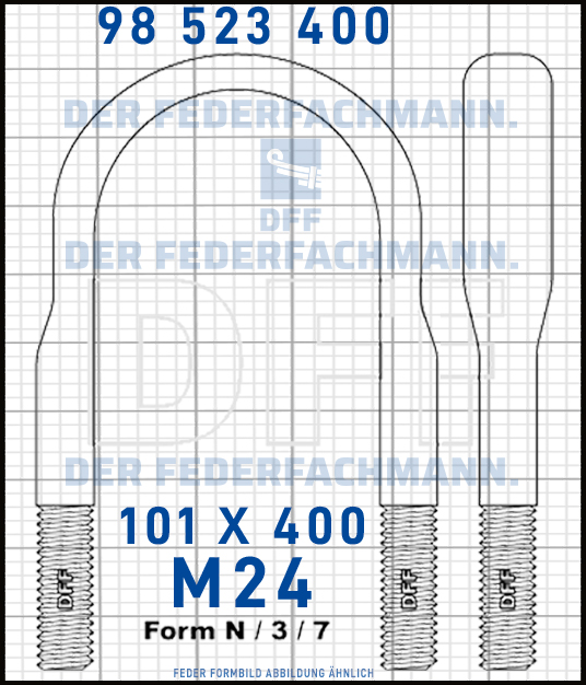 Blattfederbügel  M24 Breite  101mm - Länge 400mm Form N