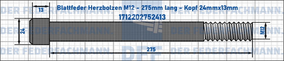 Blattfeder Herzbolzen M12 275mm lang - Kopf 24mmx13mm