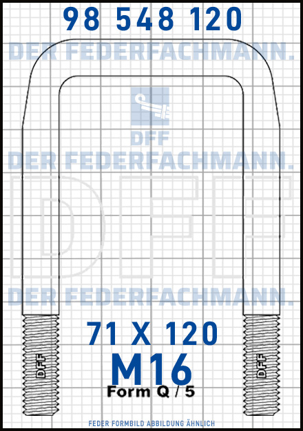 Blattfederbügel  M16 Breite  71mm - Länge 120mm Form Q
