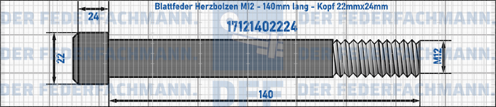 Blattfeder Herzbolzen M12 140mm lang - Kopf 22mmx24mm