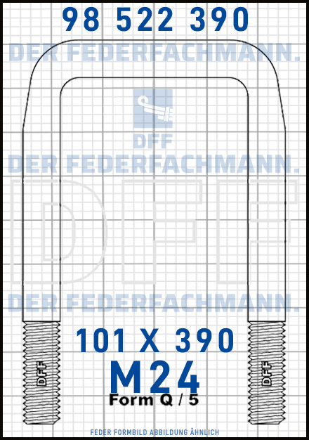Blattfederbügel  M24 Breite  101mm - Länge 390mm Form Q