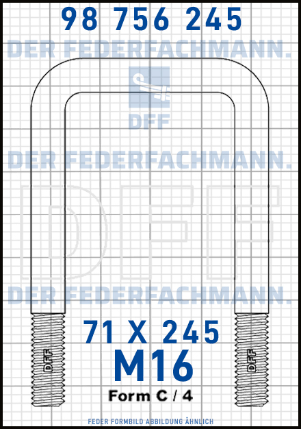 Blattfederbügel  M16 Breite  71mm - Länge 245mm Form C