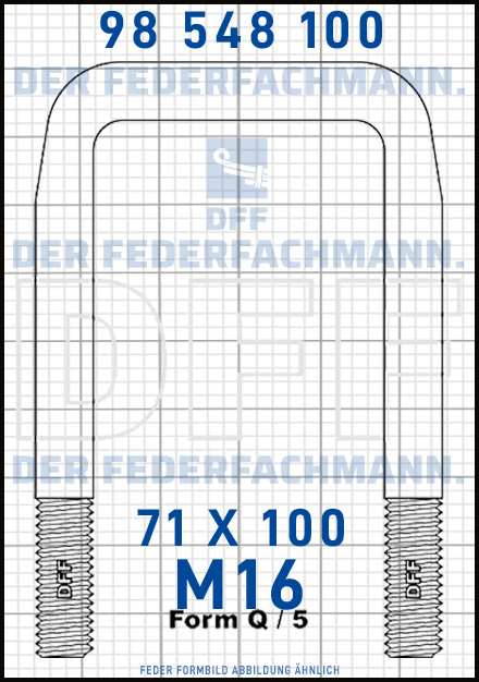 Blattfederbügel  M16 Breite  71mm - Länge 100mm Form Q