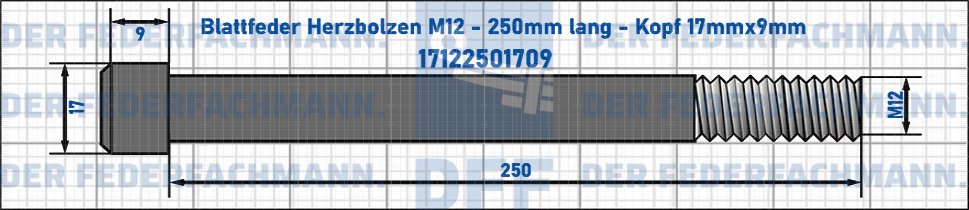Blattfeder Herzbolzen M12 250mm lang - Kopf 17mmx9mm