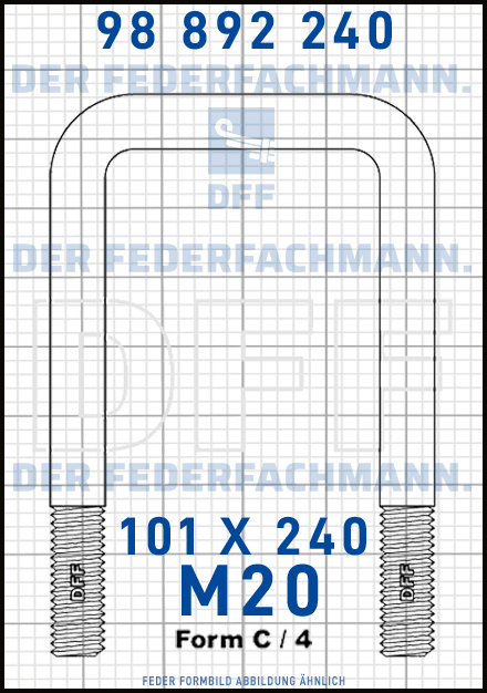 Blattfederbügel  M20 Breite  101mm - Länge 240mm Form C