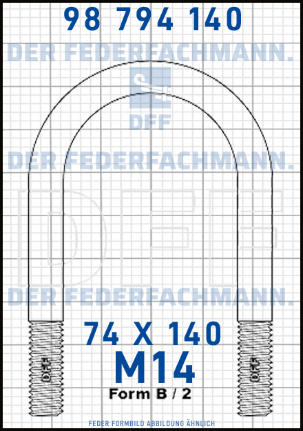 Blattfederbügel  M14 Breite  74mm - Länge 140mm Form B 9013251047 , 9063251347 , 2E0599173J