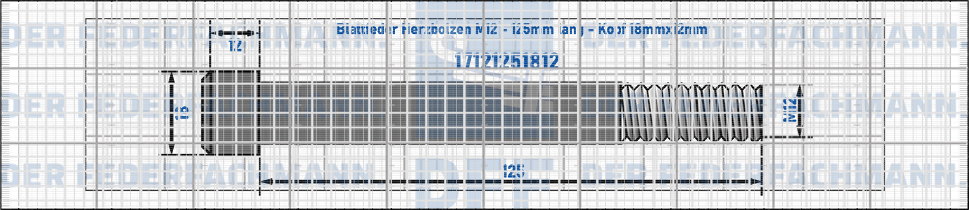 Blattfeder Herzbolzen M12 125mm lang - Kopf 18mmx12mm