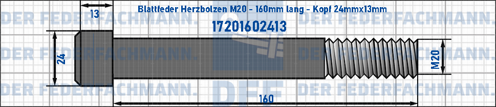 Blattfeder Herzbolzen M20 160mm lang - Kopf 24mmx13mm