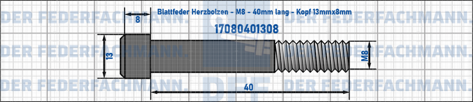 Blattfeder Herzbolzen M8 40mm lang - Kopf 13mmx8mm