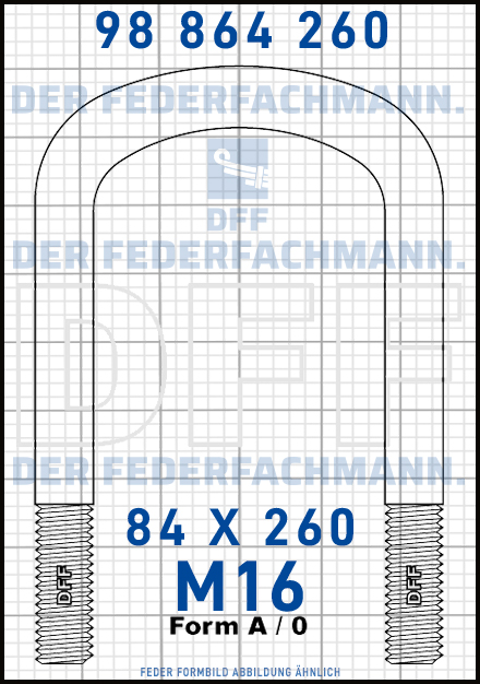 Blattfederbügel  M16 Breite  84mm - Länge 260mm Form A