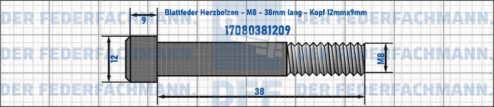 Blattfeder Herzbolzen M8 38mm lang - Kopf 12mmx9mm
