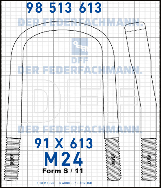Blattfederbügel  M24 Breite  91mm - Länge 613mm Form S
