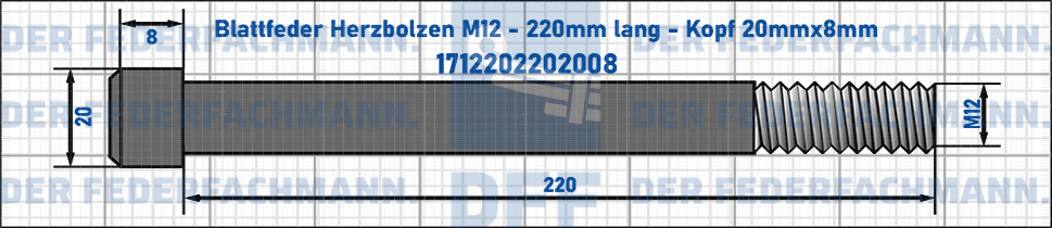 Blattfeder Herzbolzen M12 220mm lang - Kopf 20mmx8mm