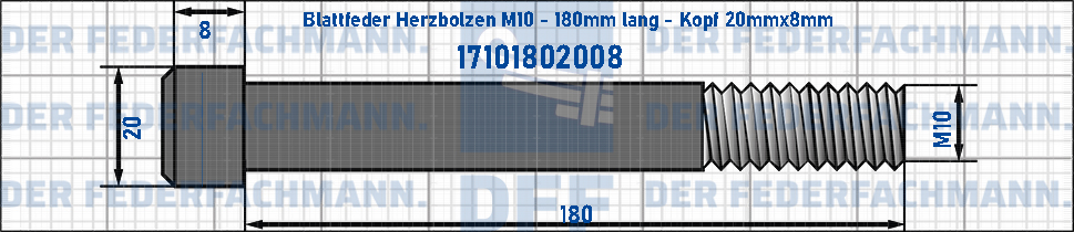 Blattfeder Herzbolzen M10 180mm lang - Kopf 20mmx8mm