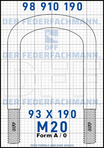 Blattfederbügel  M20 Breite  93mm - Länge 190mm Form A