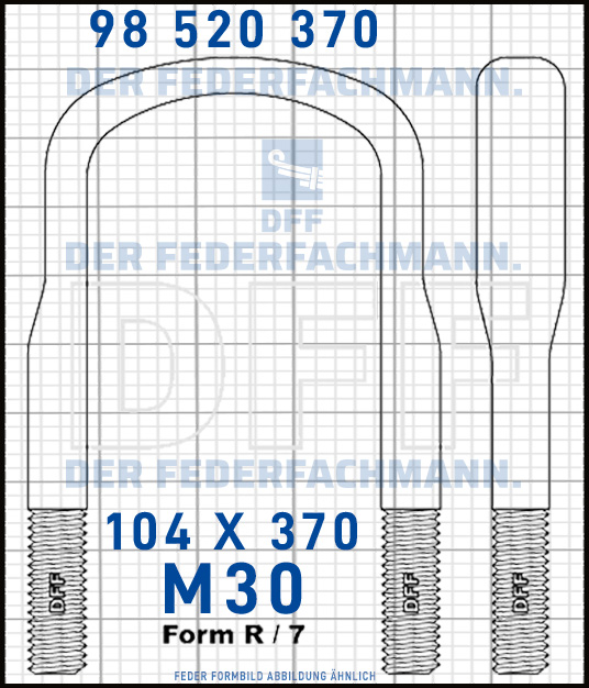Blattfederbügel  M30 Breite  104mm - Länge 370mm Form R