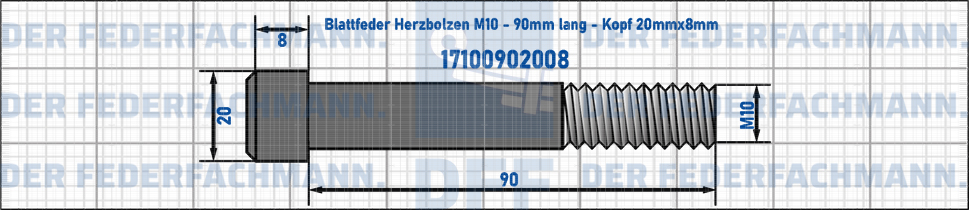 Blattfeder Herzbolzen M10 90mm lang - Kopf 20mmx8mm