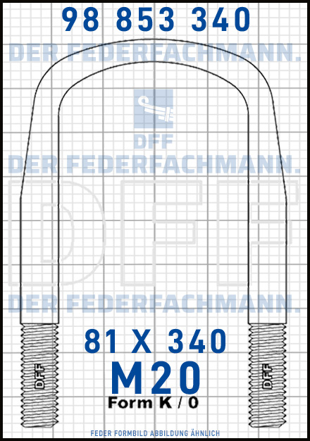 Blattfederbügel  M20 Breite  81mm - Länge 340mm Form K