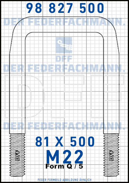 Blattfederbügel  M22 Breite  81mm - Länge 500mm Form Q