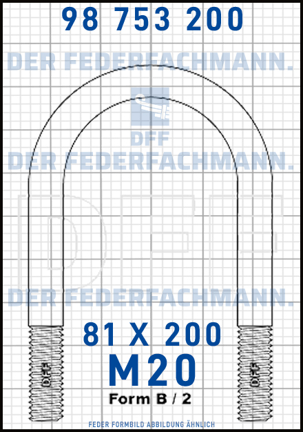 Blattfederbügel  M20 Breite  81mm - Länge 200mm Form B