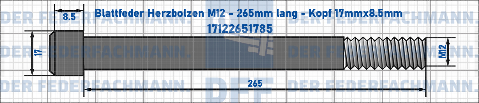 Blattfeder Herzbolzen M12 265mm lang - Kopf 17mmx8.5mm