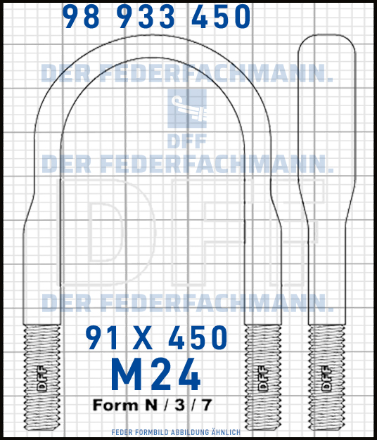 Blattfederbügel  M24 Breite  91mm - Länge 450mm Form N