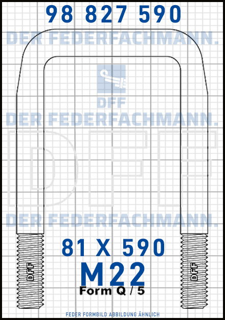 Blattfederbügel  M22 Breite  81mm - Länge 590mm Form Q