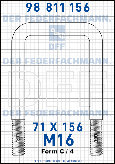 Blattfederbügel  M16 Breite  71mm - Länge 156mm Form C