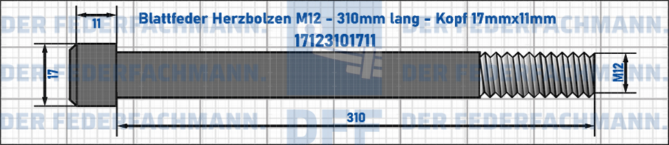 Blattfeder Herzbolzen M12 310mm lang - Kopf 17mmx11mm
