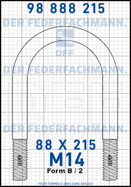 Blattfederbügel  M14 Breite  88mm - Länge 215mm Form B