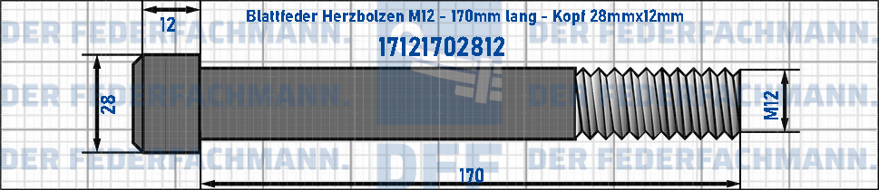 Blattfeder Herzbolzen M12 170mm lang - Kopf 28mmx12mm