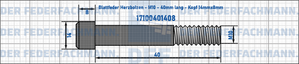 Blattfeder Herzbolzen M10 40mm lang - Kopf 14mmx8mm