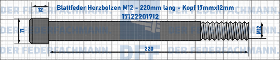 Blattfeder Herzbolzen M12 220mm lang - Kopf 17mmx12mm